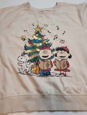 Maurices Cream Ribbed Crewneck Sweatshirt With Peanuts Characters